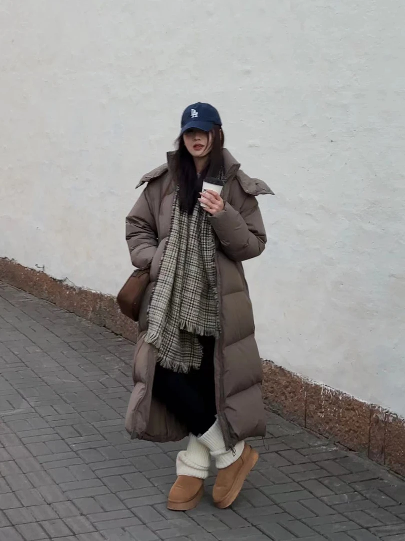 黑色长款羽绒服女冬季2024新款超长过膝韩版白鸭绒加厚大被子外套