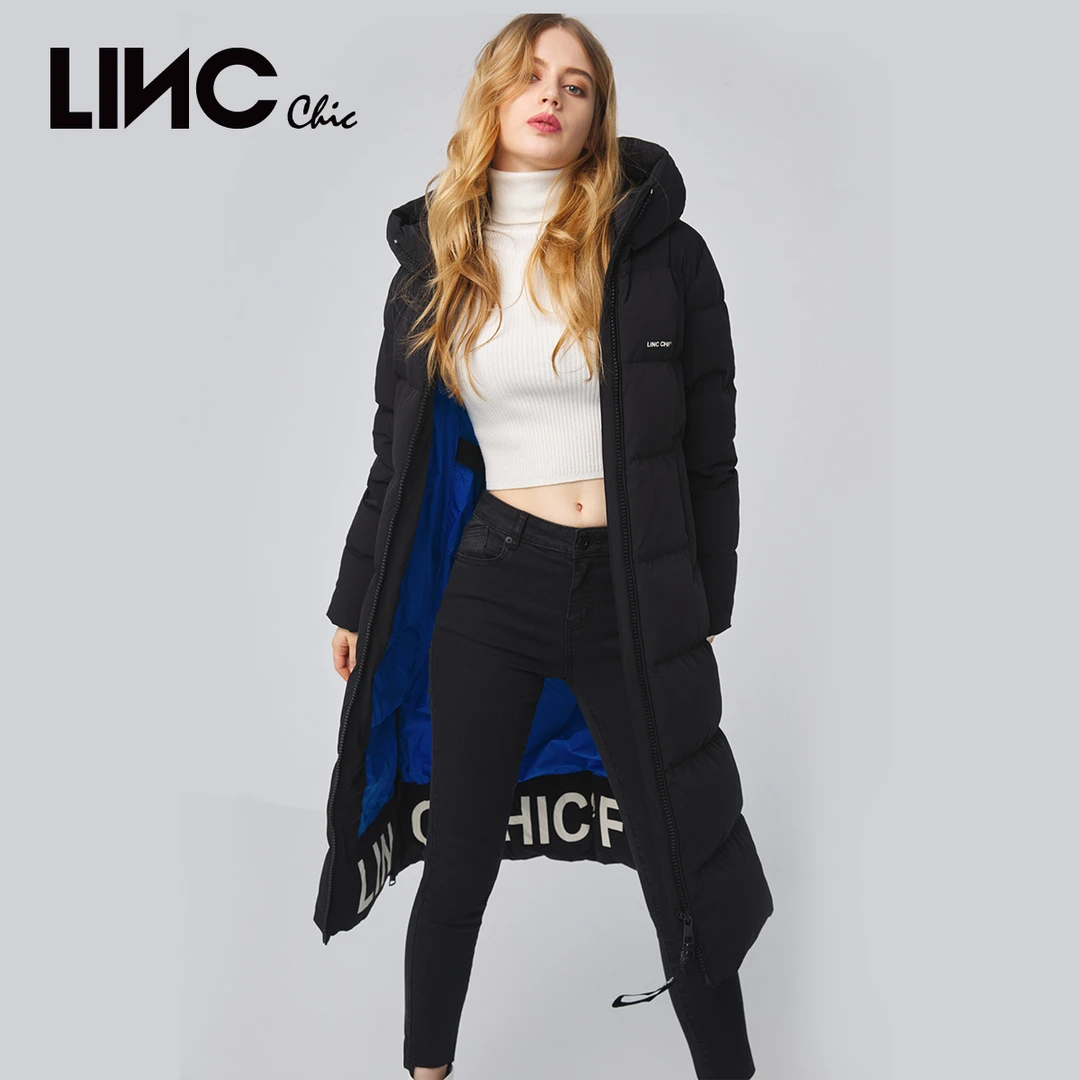 LINCCHIC/金羽杰冬新款简约连帽保暖抗风长款羽绒服女外套2044452