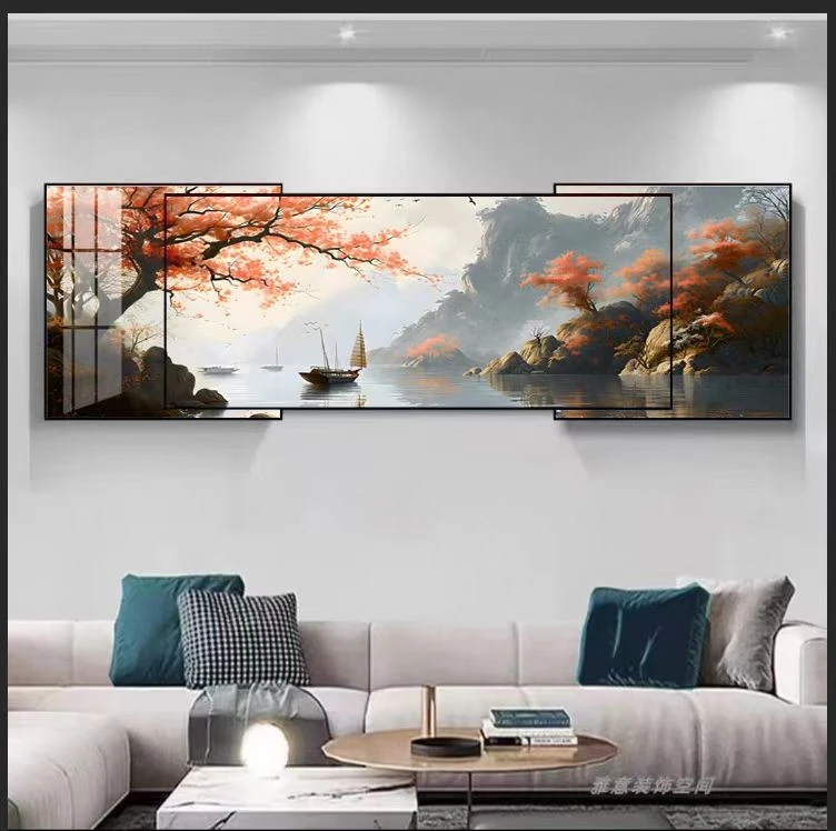 一帆风顺叠层装饰画晶瓷晶钻工艺客厅立体铝合金镶钻手工轻奢质感