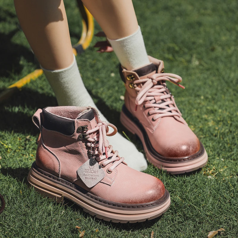 牛皮马丁靴女真皮厚底春秋短靴2025新款百搭复古英伦风炸街大黄靴