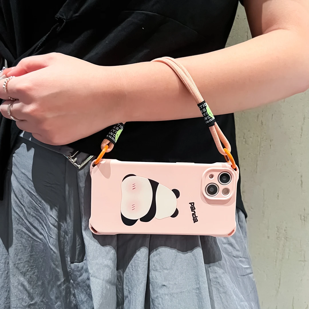适用【苹果】iPhone15/14promax手机壳防摔带挂绳13斜挎12熊猫新款