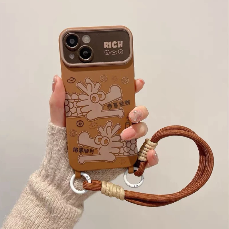 苹果15promax手机壳iPhone14全包防摔带挂绳13斜挎12诸事顺利龙11