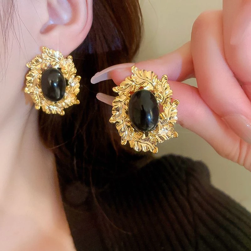 925银针中古耳钉法式轻奢独特耳环2025新款爆款小众设计感耳饰女
