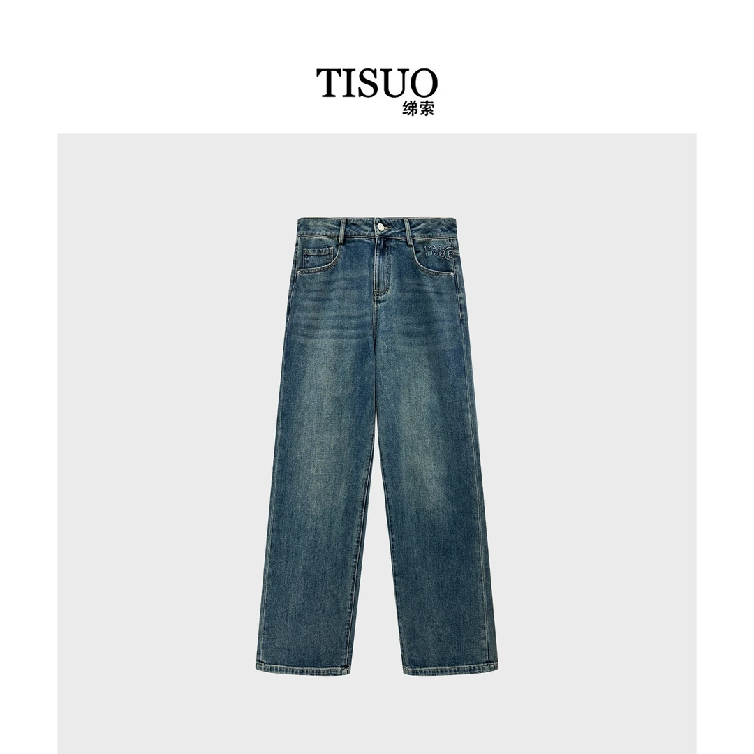 TISUO/绨索马吉拉数字压花直筒牛仔裤  TS841157