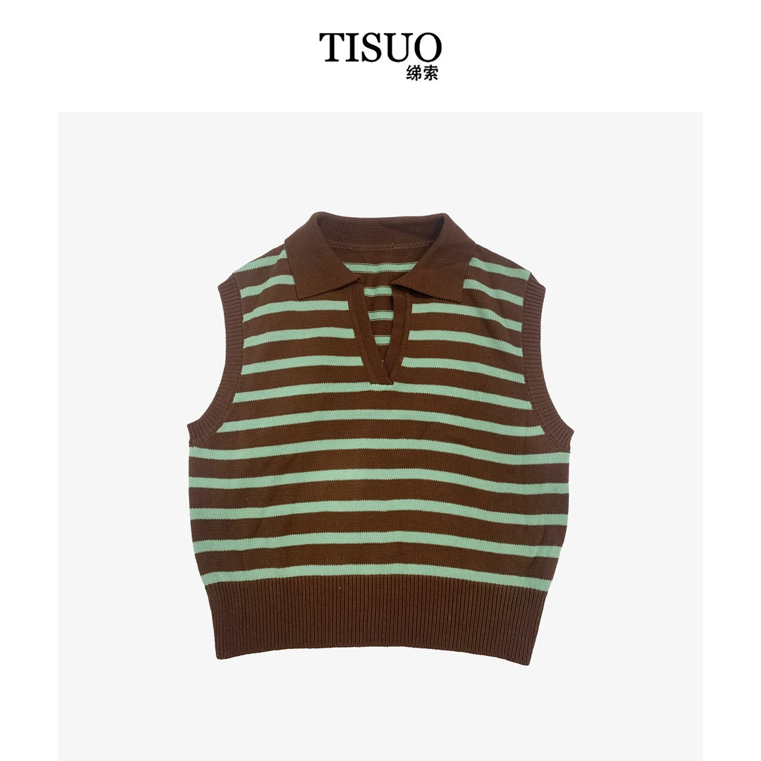 TISUO/绨索 翻领V条纹马夹 TS307006