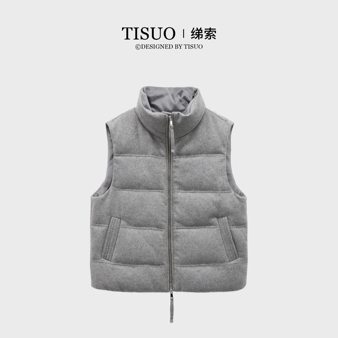 TISUO/绨索【优雅灰调】定制轻奢羊毛加厚保暖鹅绒马甲TS836126