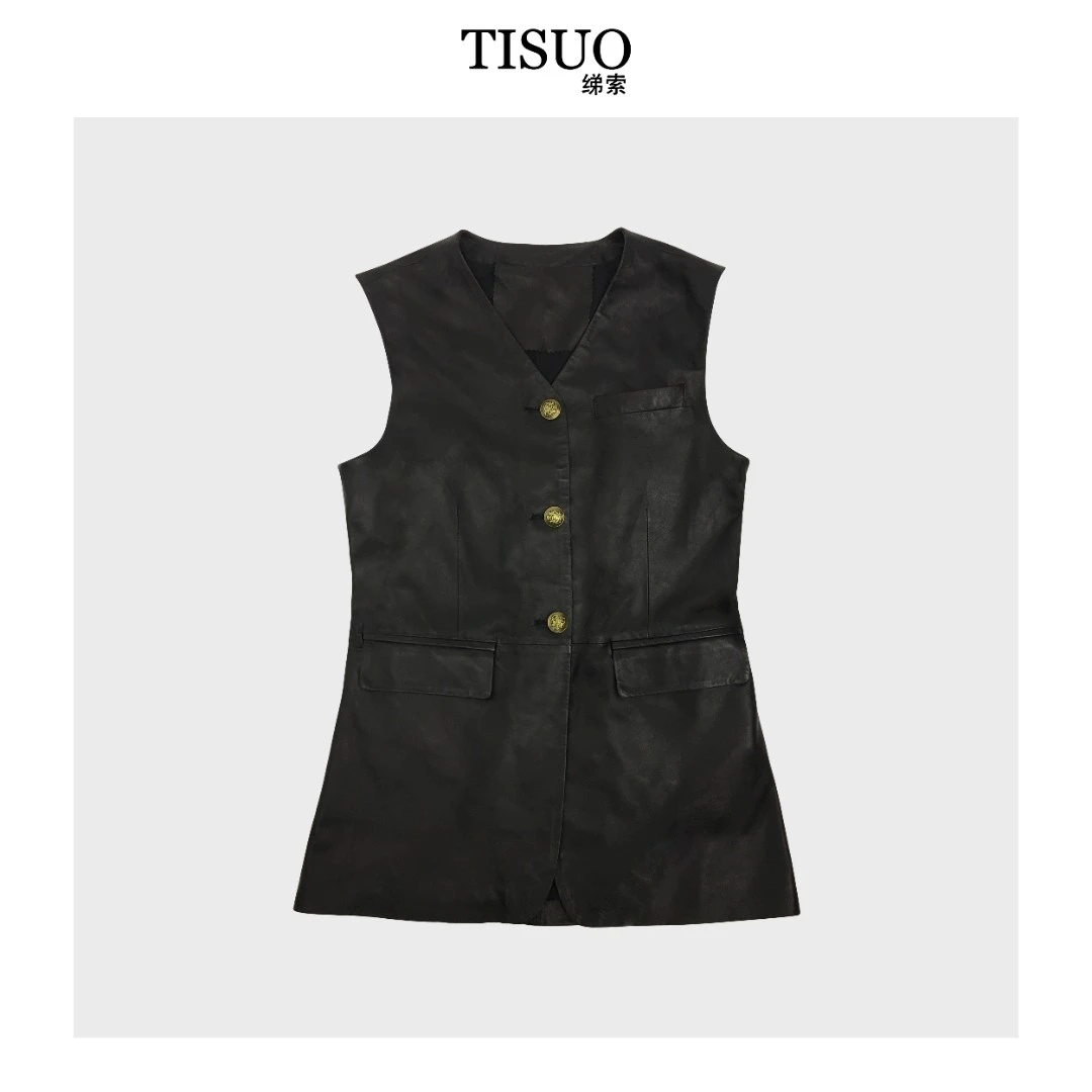 TISUO/绨索 优雅中古风皮马甲 TS308860