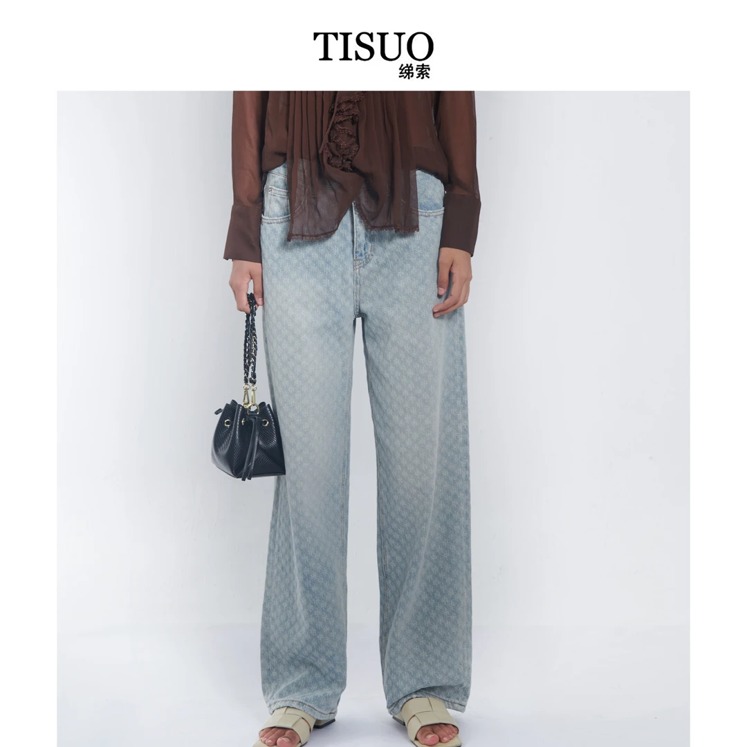 TISUO/绨索 提花怀旧大筒牛仔裤 TS303322
