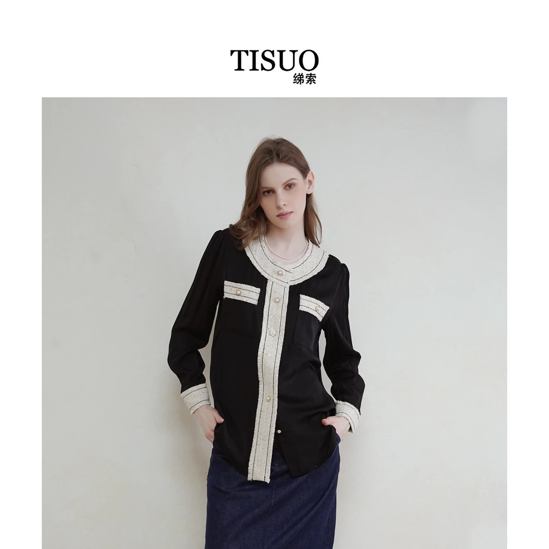 TISUO/绨索重磅小香风桑蚕丝衬衫  TS841678