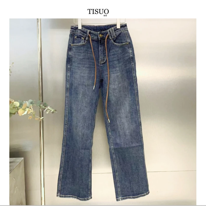 TISUO/绨索 设计师款百搭抽绳牛仔裤 TS210337