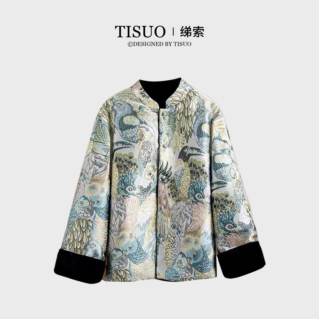 TISUO/绨索TS811137【海伦私服】真丝丝绒重磅提花两面穿中式外套