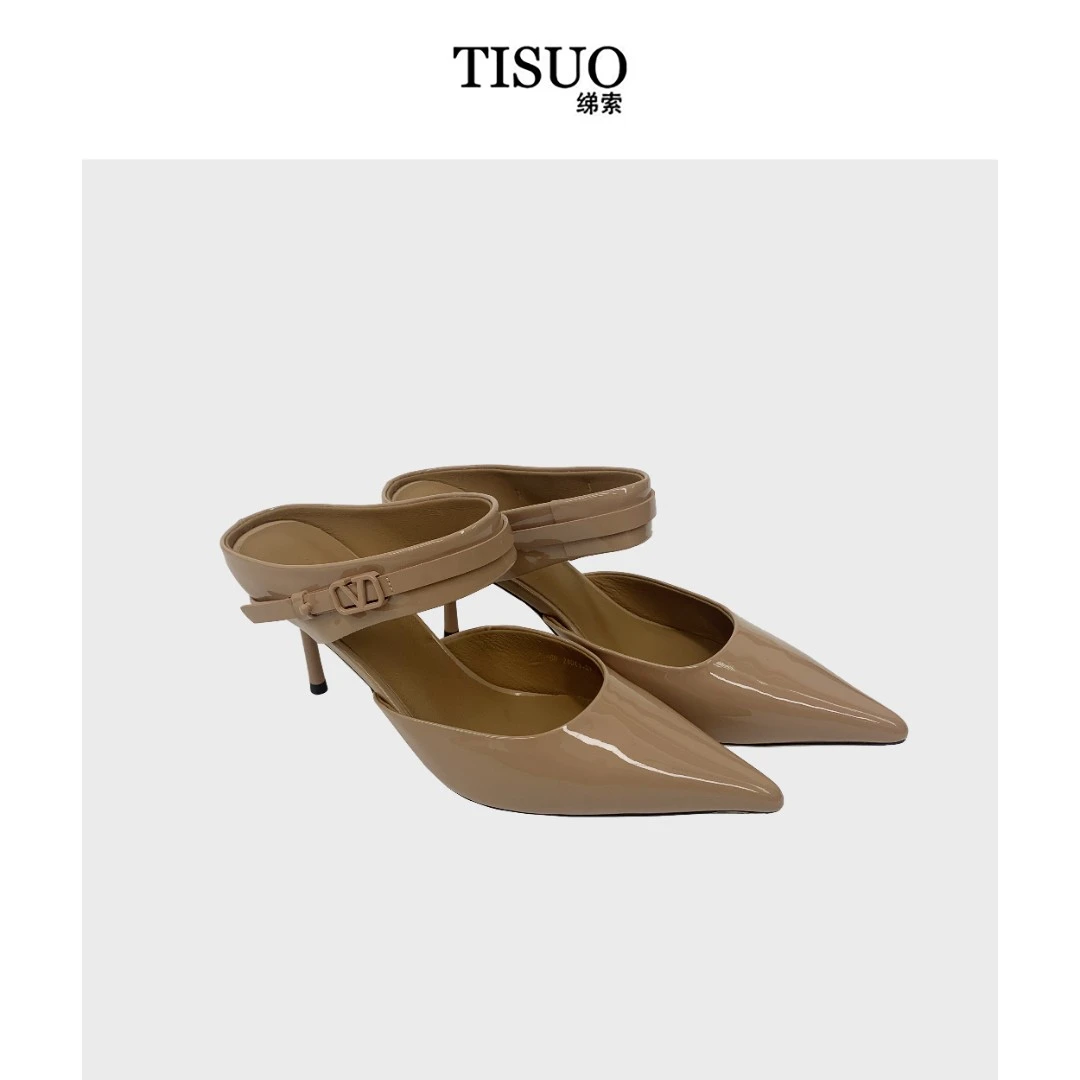 TISUO/绨索V扣漆皮尖头高跟鞋TS535168