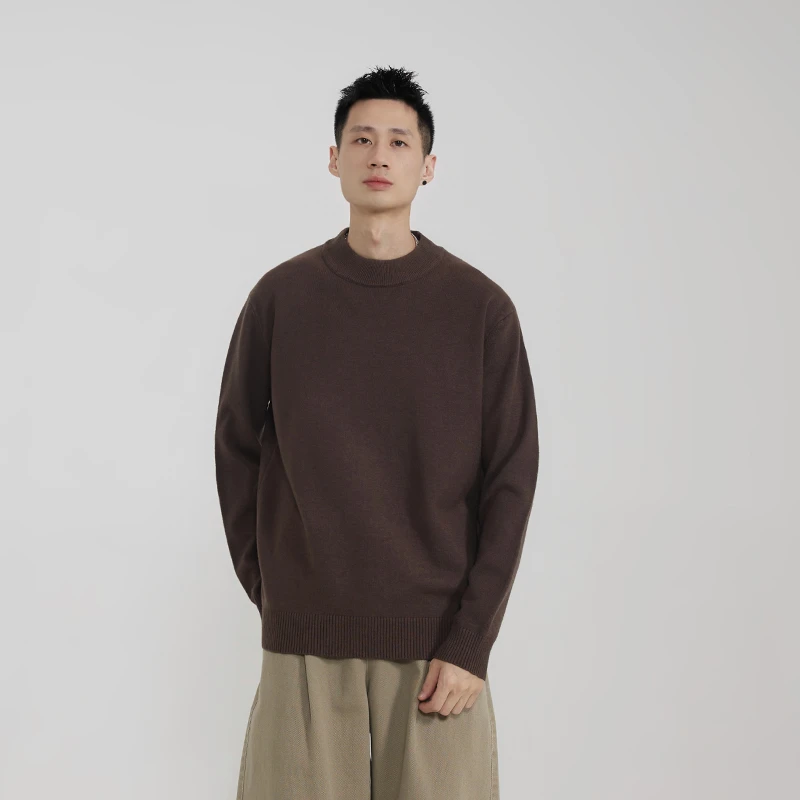 秋冬新款轻奢纯色圆领宽松保暖百搭长袖时尚简约打底毛衣H6121-3