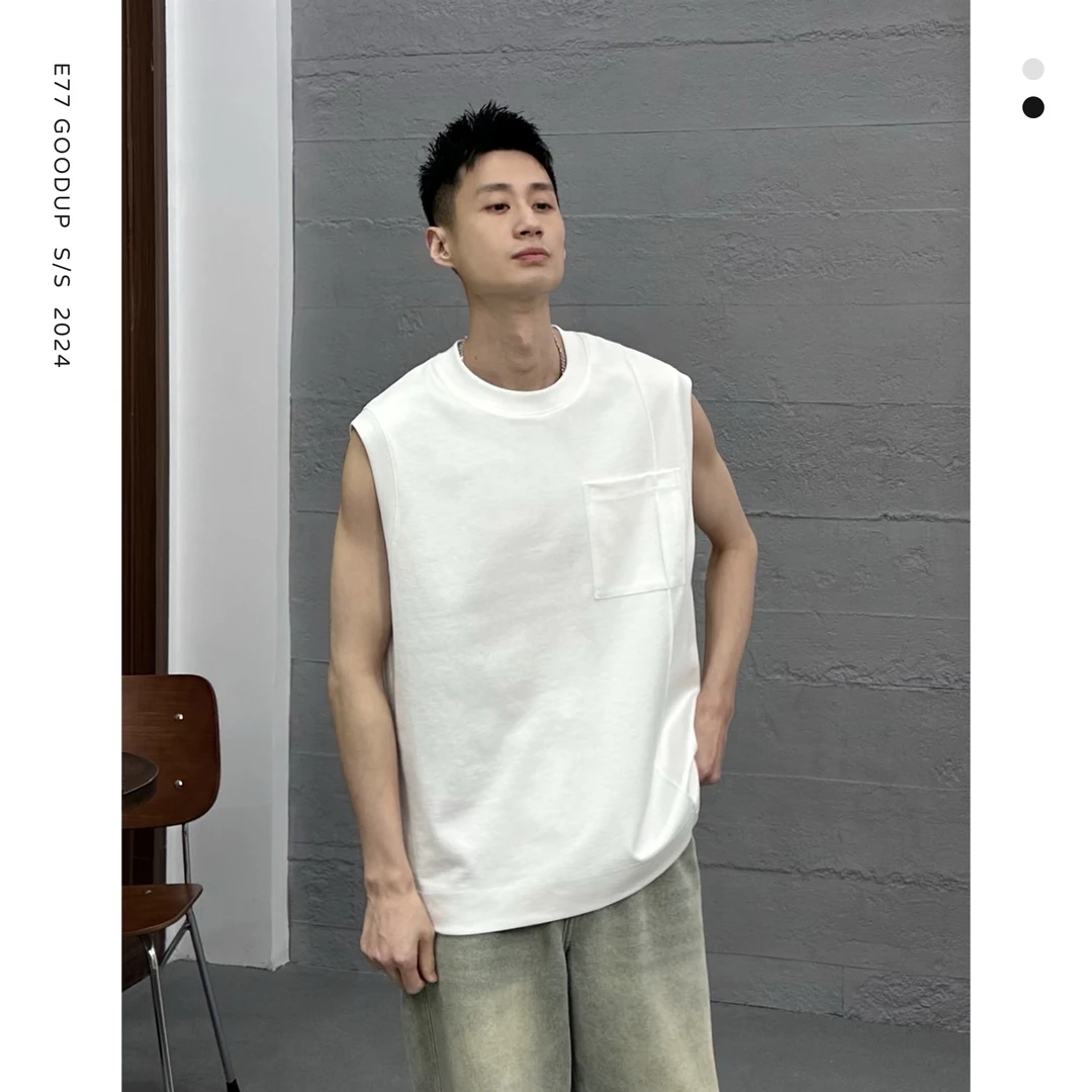 【607】凉感夏季时尚背心潮流休闲百搭男款口袋潮牌穿搭经典无袖T恤