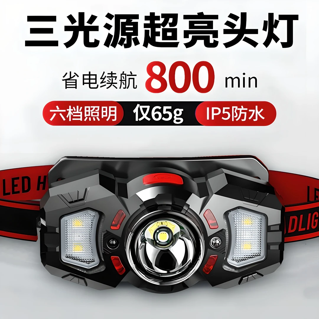 头灯钓鱼专用感应头灯头戴户外强光充电超亮超长续航钓鱼照明夜钓