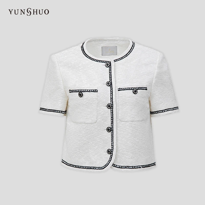 YUNSHUO允硕 2024夏季新品时尚百搭小香风短袖T恤外套455409