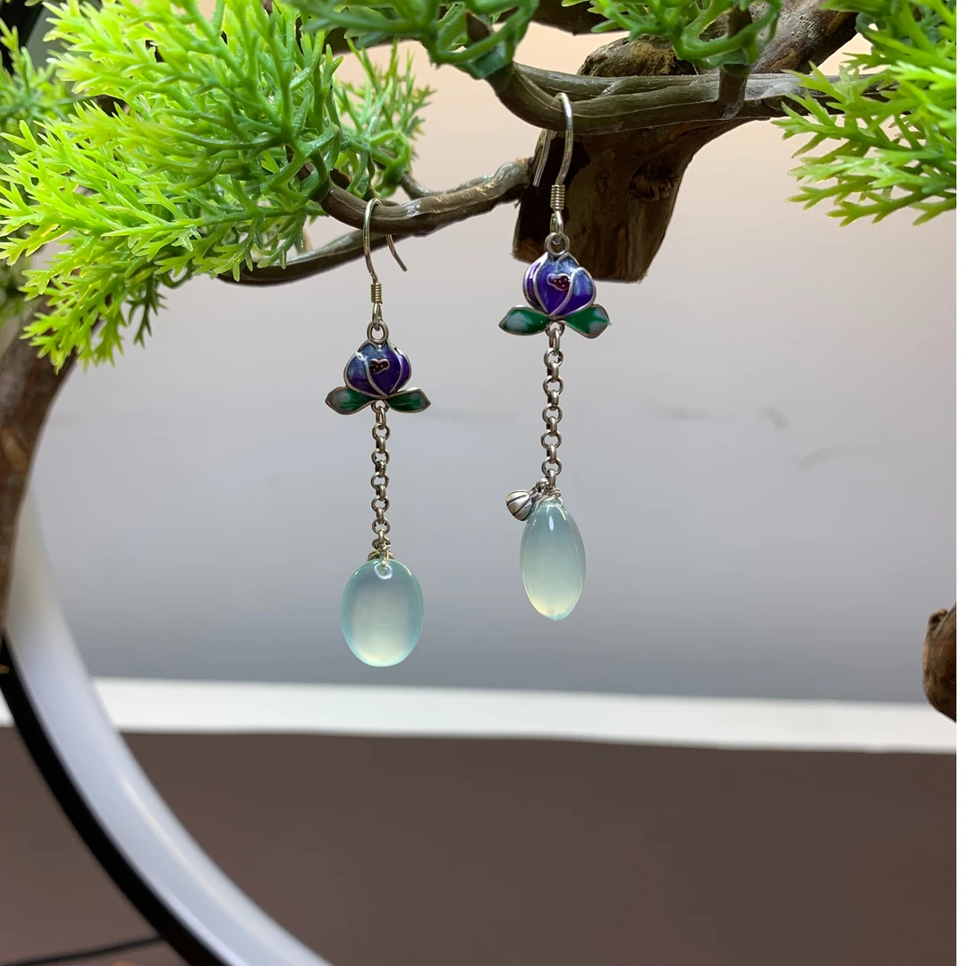 纯天然岫玉天青冻耳饰 S925银抖音基地统一质检打卡