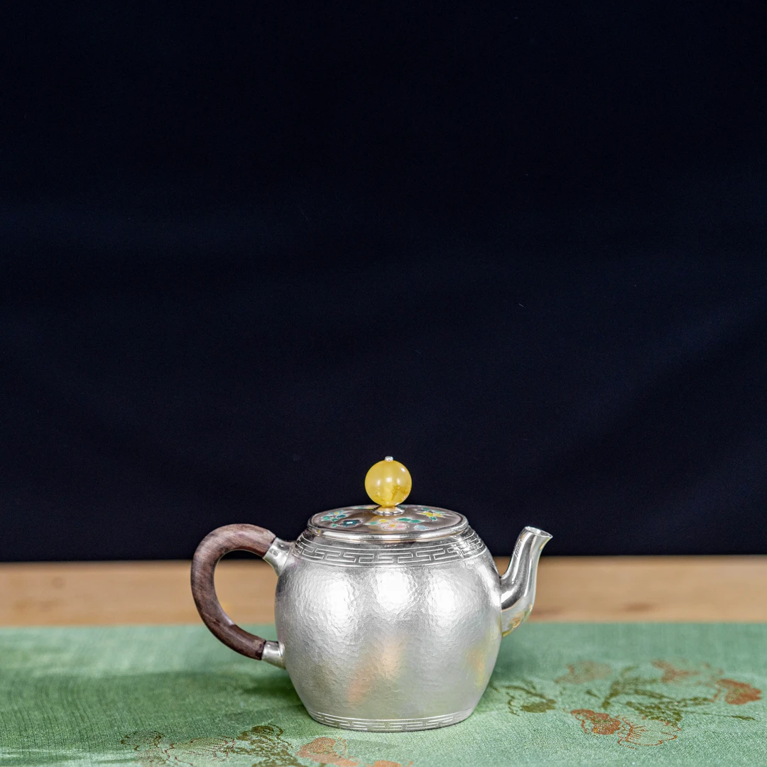 古悦纯手工 七宝烧盖.褐泡茶壶 珐琅彩 银泡茶壶约190CC