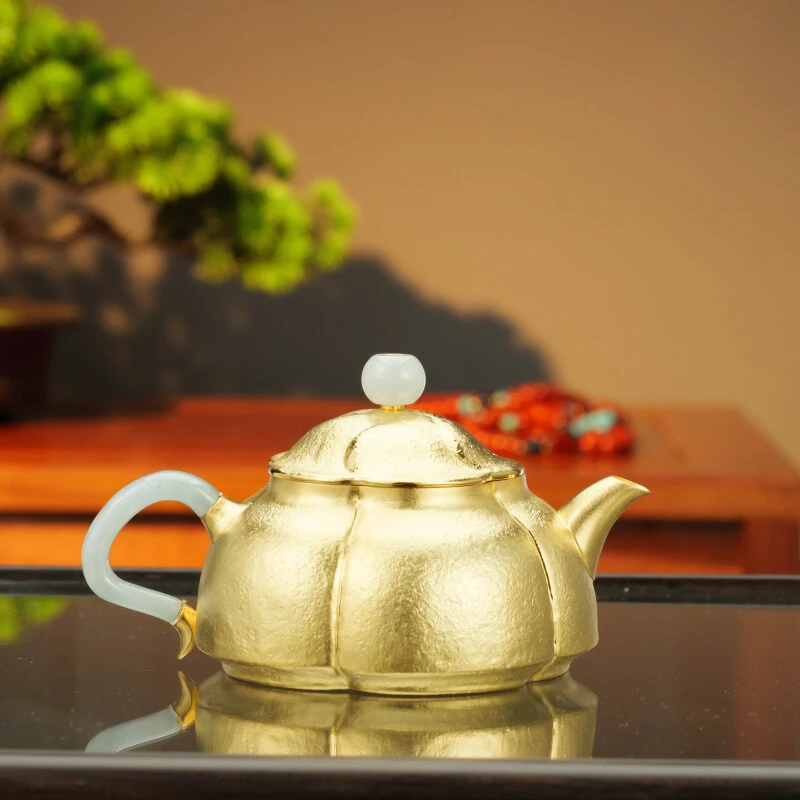 古悦渡  琻五瓣茶壶泡茶壶 纯手工家用复古中式泡茶壶手工泡壶