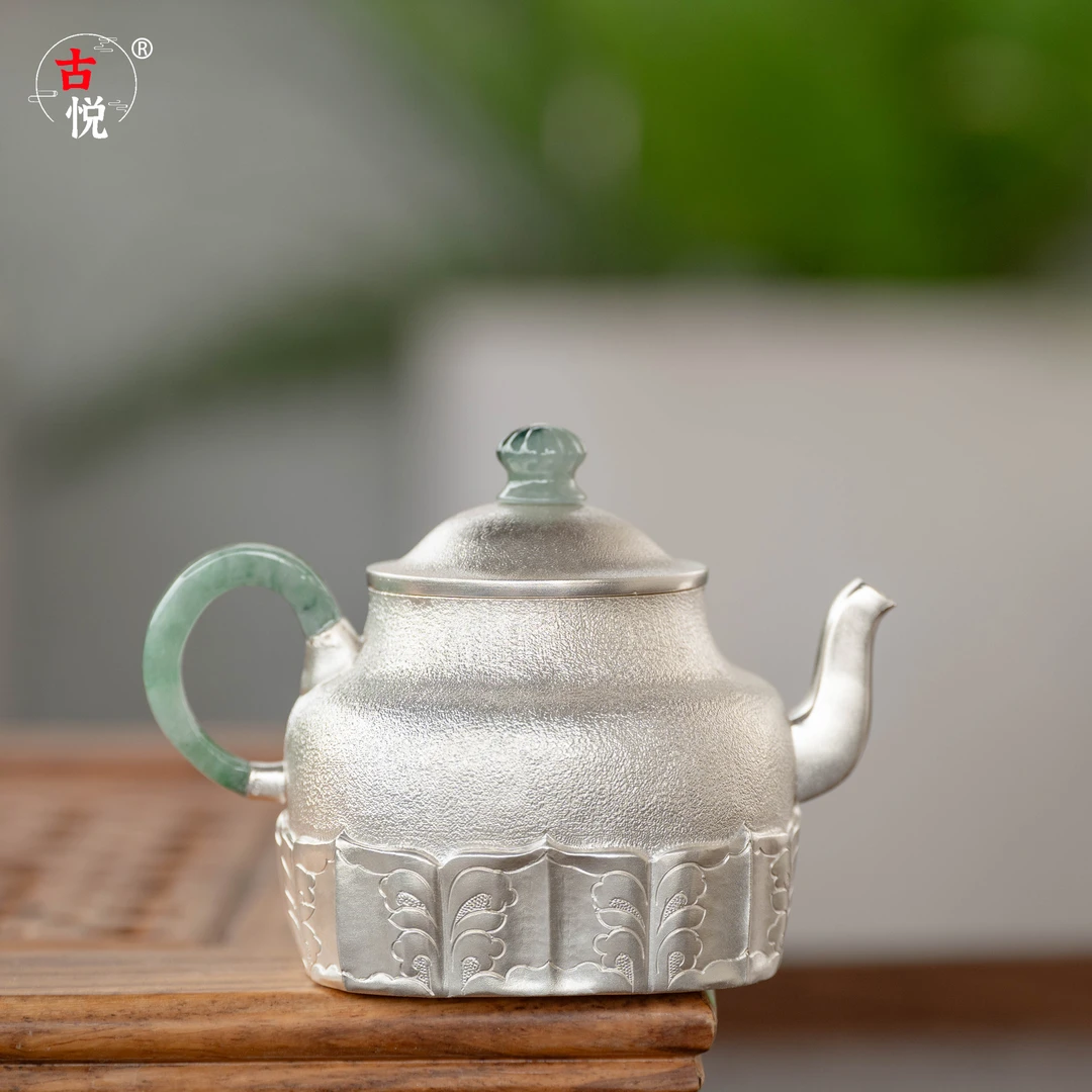 古悦 悦翠系列 翡翠经文茶壶 纯手工錾刻 家用小容量泡茶壶