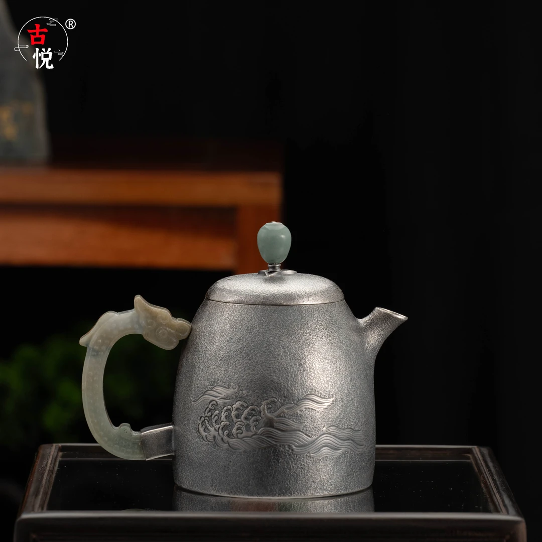 古悦古悦 玉柄秦权 足银999纯手工錾刻 家用小容量经典泡茶壶
