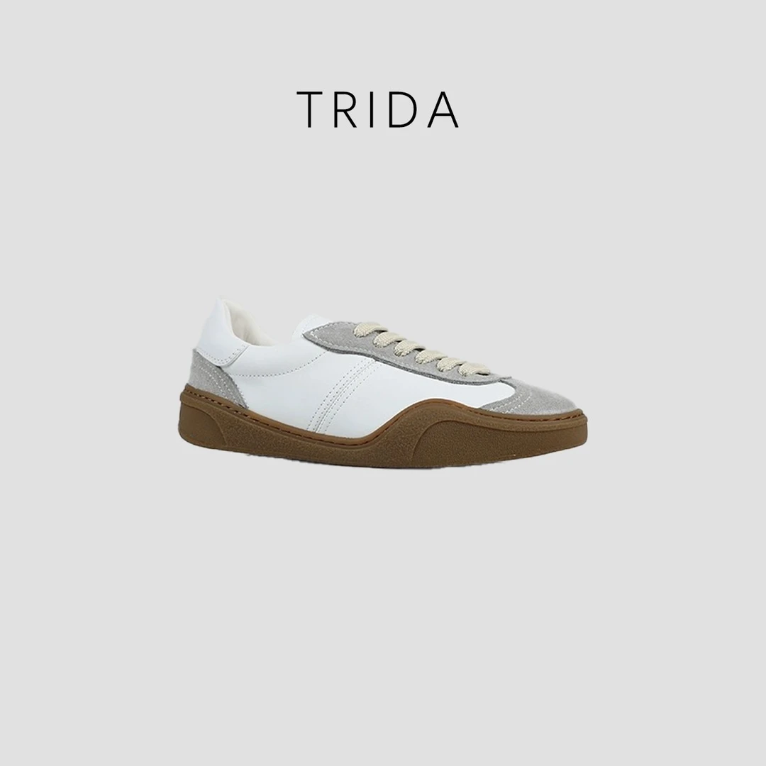 【九妹极简】女士白色拼接设计羊皮平底运动休闲鞋9620B