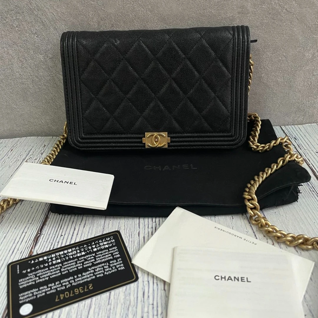 99新  chanel黑金荔枝牛laboy woc发财包斜挎包 98新