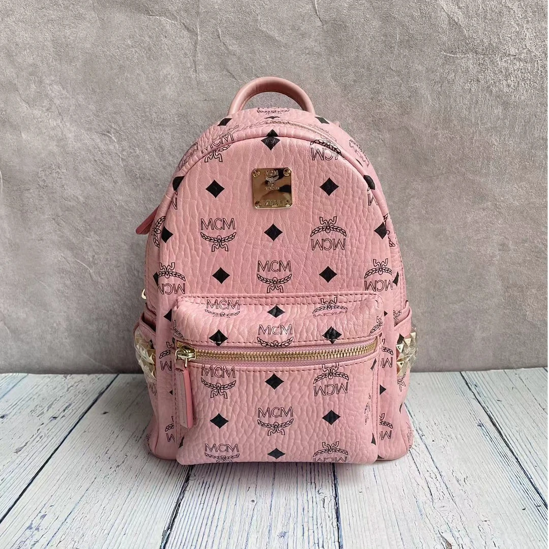 99新 MCM mcm樱花粉迷你双肩包