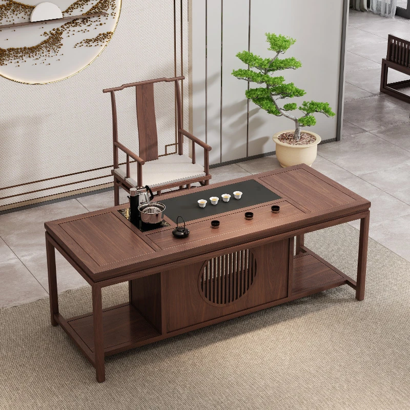 黑胡桃木茶桌椅组合新中式禅意实木功夫泡茶台简约茶桌茶台一整套