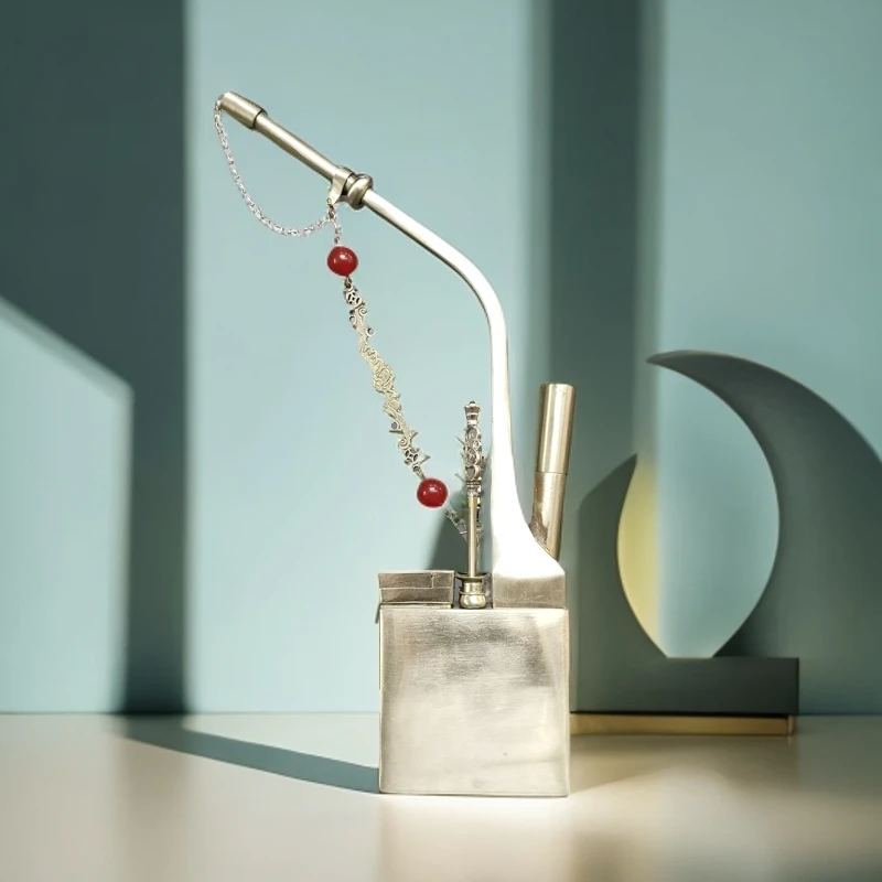 白铜赛银传统纯手工陈连记创意素面方壶玄关工艺摆件摆设工艺品