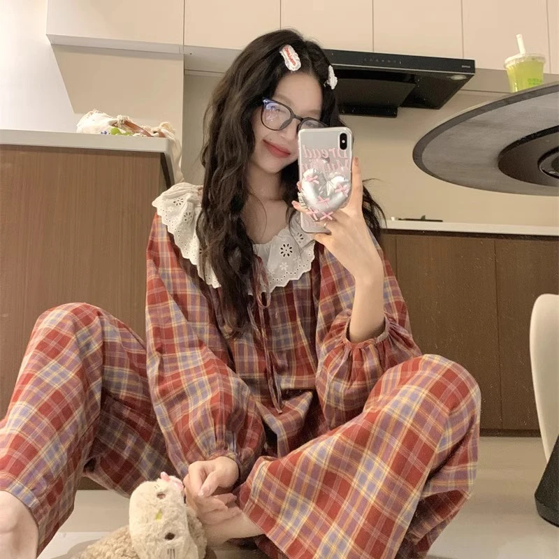 睡衣女款爆款2025新款出门款春秋长袖纯棉外出洋气女士套装家居服