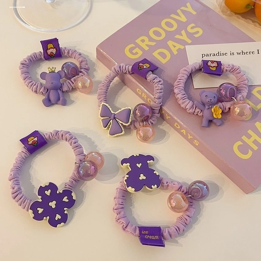 韩版卡通日韩高颜值夏季小肠头饰丸子女孩新款2025紫色系发圈马尾