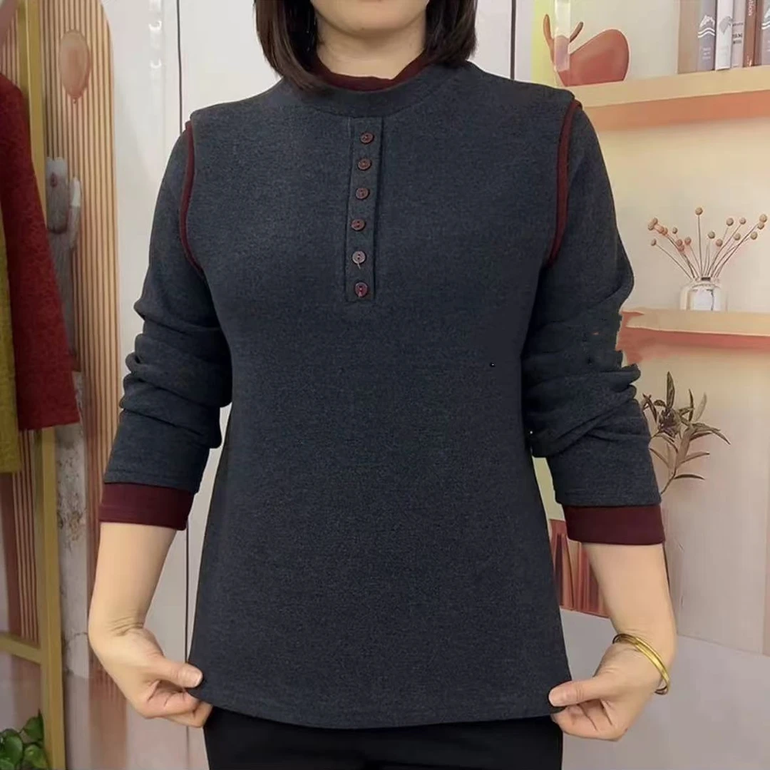 新款打底秋季时尚T恤长袖休闲洋气减龄圆领撞色上衣小衫