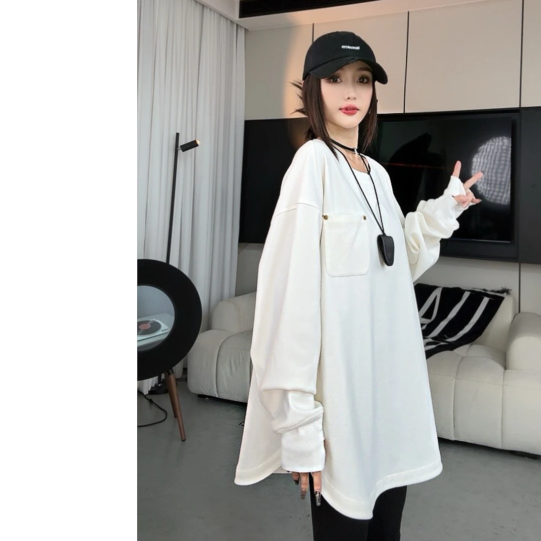 【赵一一】加绒打底长袖T恤宽松休闲气质百搭显瘦舒适上衣 22250