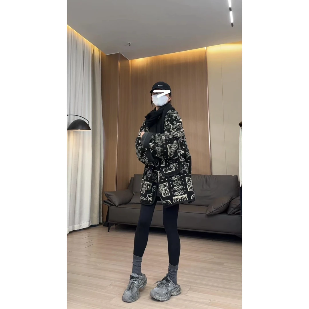 硕哥 加厚复古提花小香风糕糕毛外套气质设计款宽松百搭上衣22330