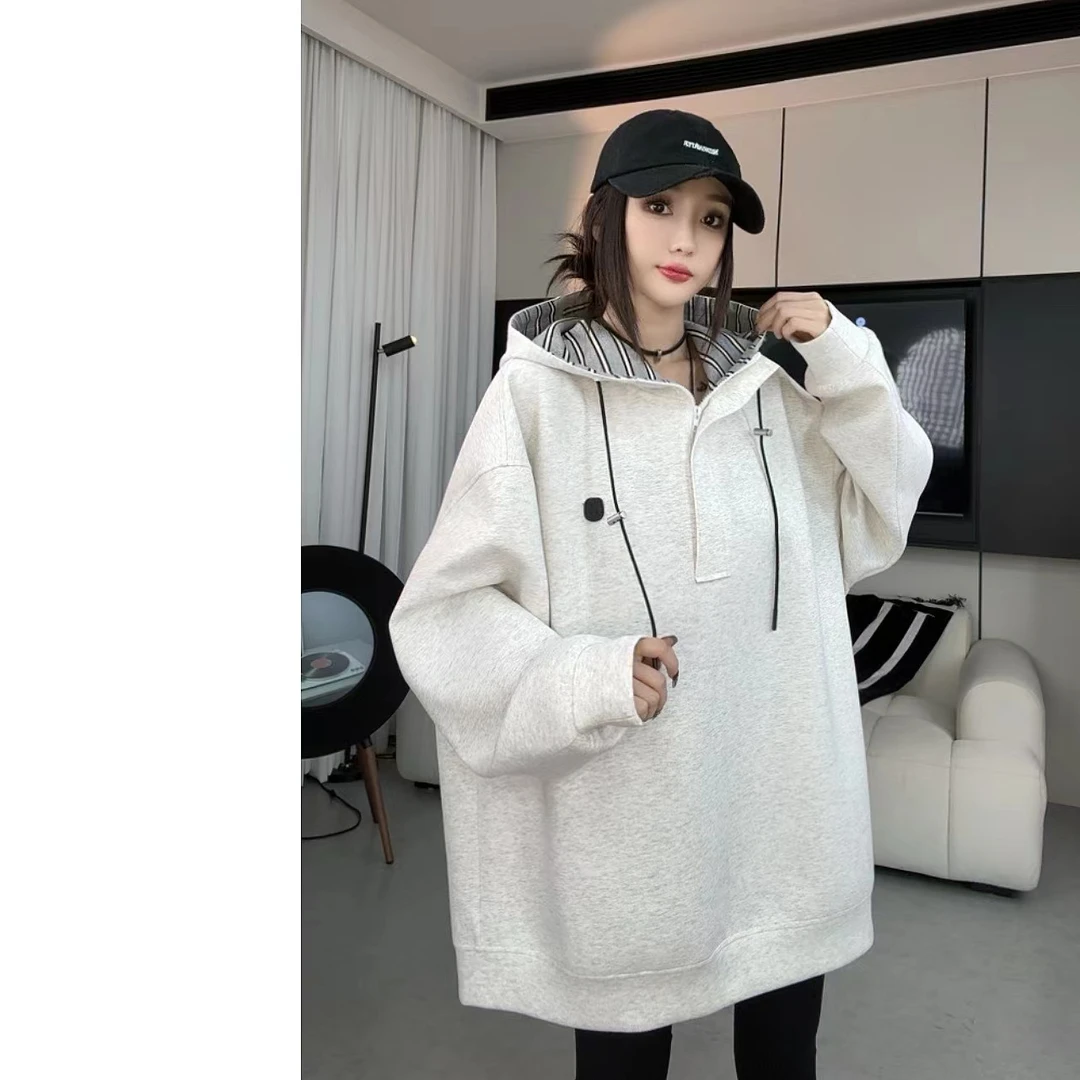 【赵一一】加绒卫衣连帽宽松百搭气质休闲显瘦时尚上衣长袖 22251