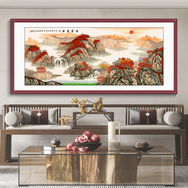 中式山水画国画客厅装饰画沙发背景墙挂画靠山图办公室壁画FB110