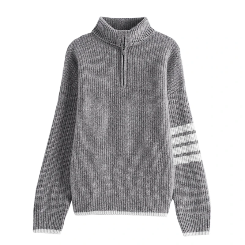 【不议价】女士530克纯山羊绒7针长袖元宝针半拉链紧密度加厚POLO衫