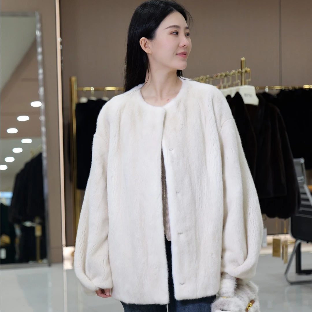 GHERA金赫「罗马假日」秋冬新款轻奢皮草丹麦紫金短二天鹅绒大衣