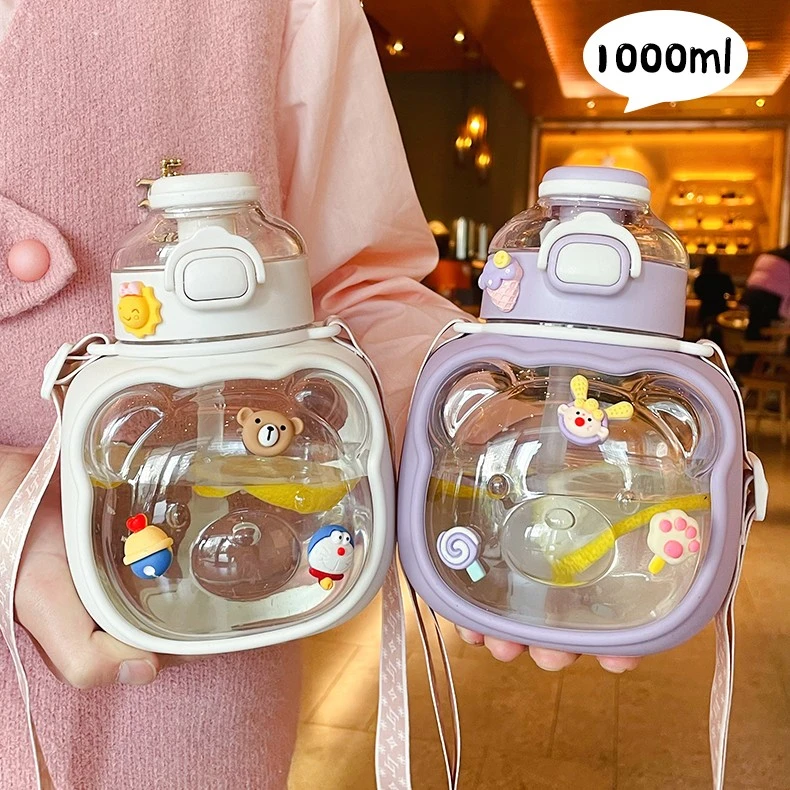 学生大容量水杯女生可爱1000ml耐高温塑料吸管杯高颜值网红大肚杯