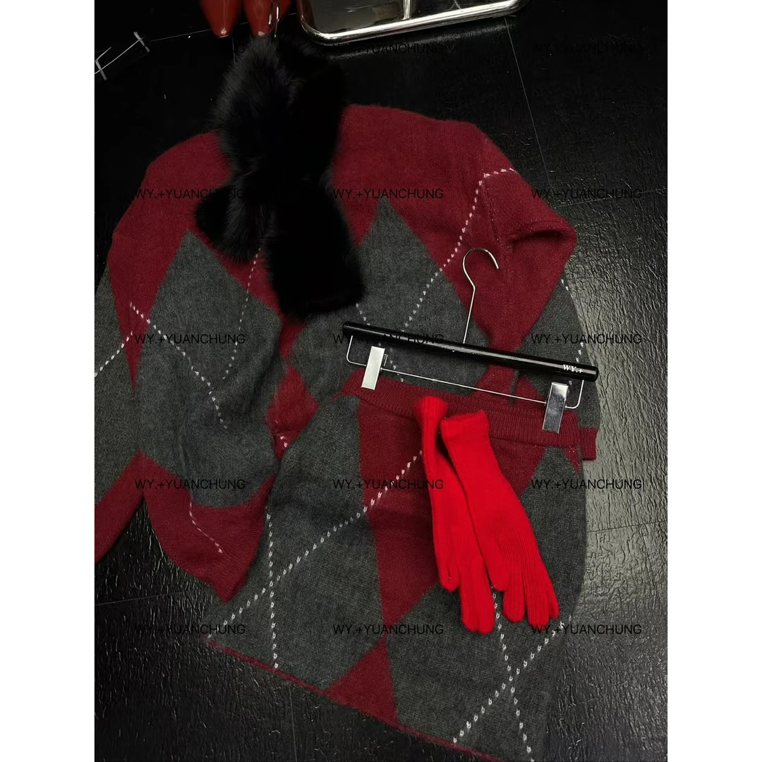 【蛇蛇家】软糯洋气撞色菱格加厚针织慵懒舒适毛衣套装松弛感套装