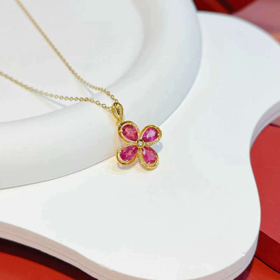 18K金黄色镶嵌16.5mm碧玺四叶草HNZ7392