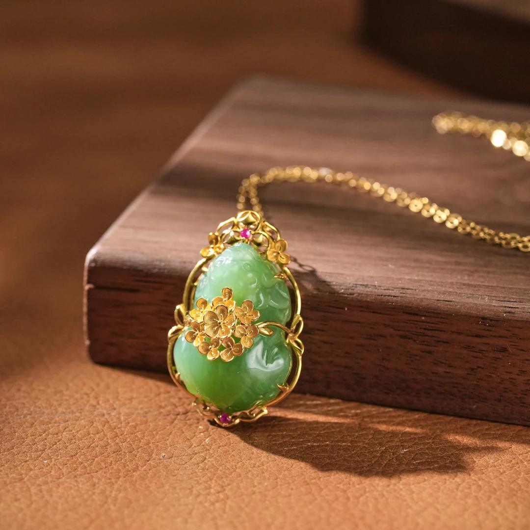 【红娘子】18K金绣球花镶嵌碧玉【前程似锦 锦上添花】貔貅HNZ4296