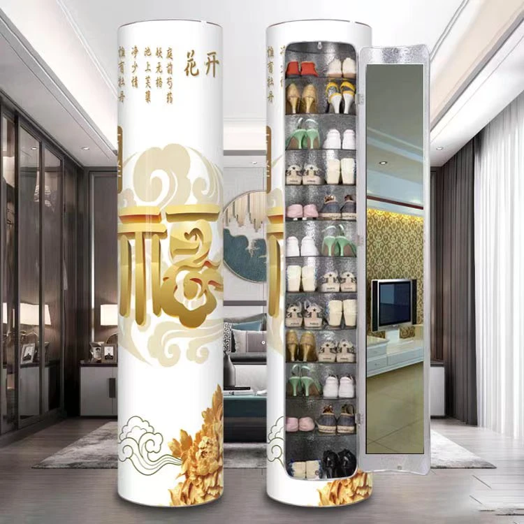 现代创意简约360度旋转鞋柜 门厅柜阳台玄关鞋架加大圆形圆柱
