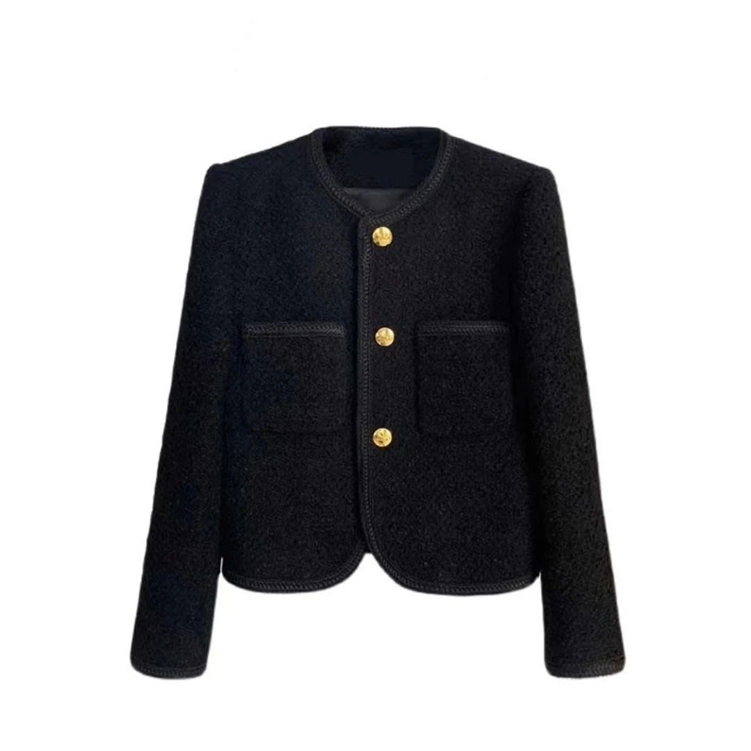 【半岛情书】黑色小香风羊毛混纺上衣女外套101