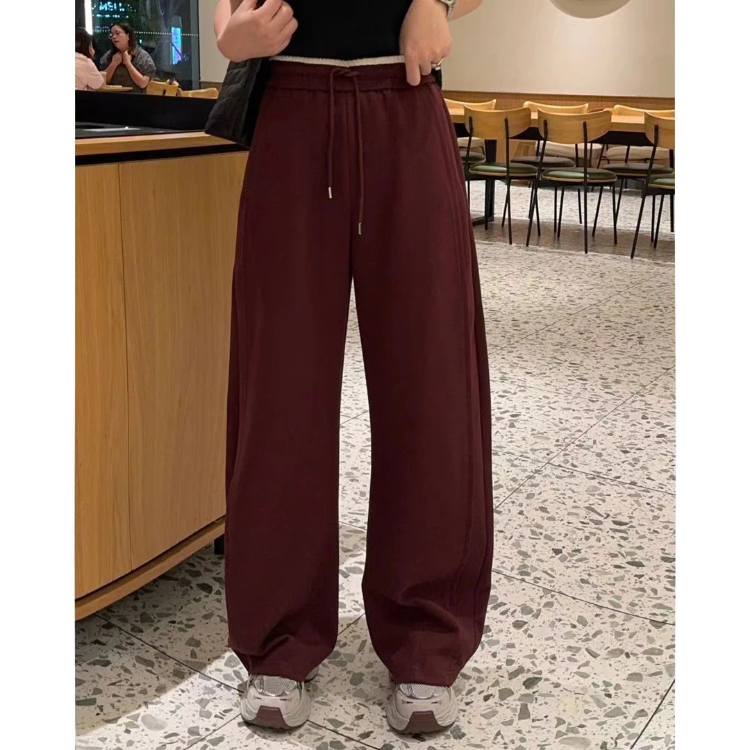 玳妮【运动弯刀裤】秋季 松紧高腰抽绳阔腿弯刀裤 运动直筒休闲长裤