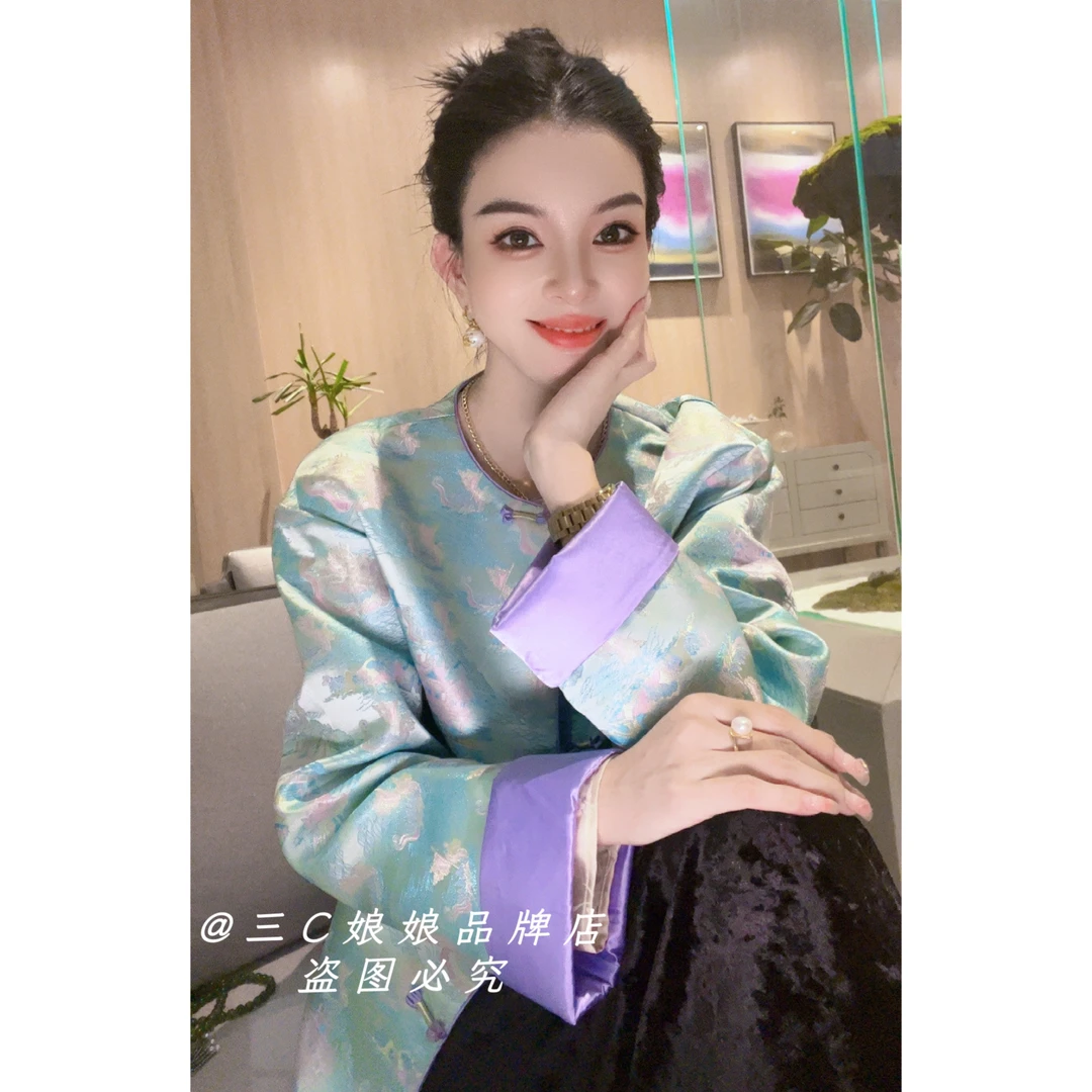 三C娘娘2305【四季青】新中式国风圆领盘扣外套
