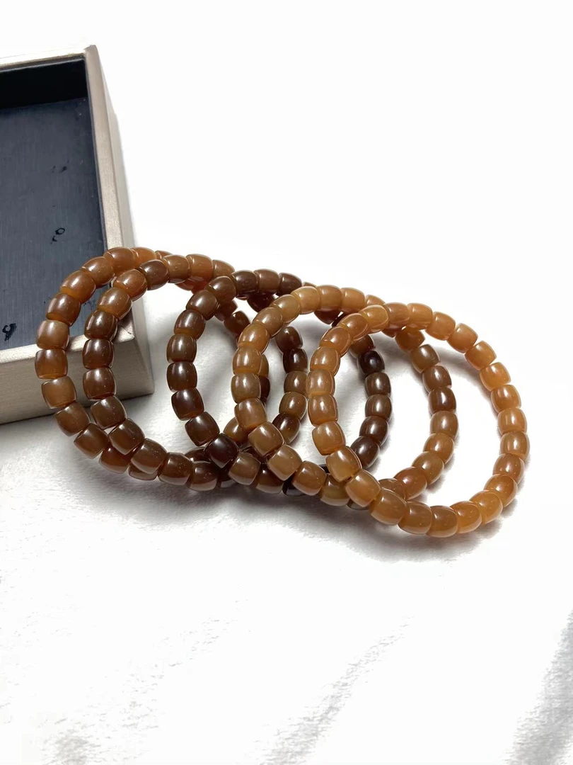 天然新疆和田玉且末糖直切老型珠手串链8/7MM多样性发货拍一发一