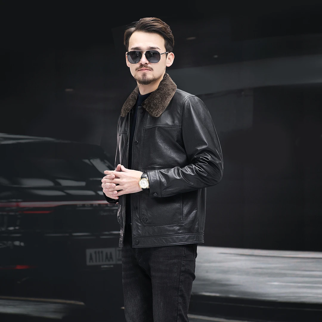 真皮皮衣男士夹克新款加厚头层牛皮羽绒服外套可拆卸内胆羊毛领