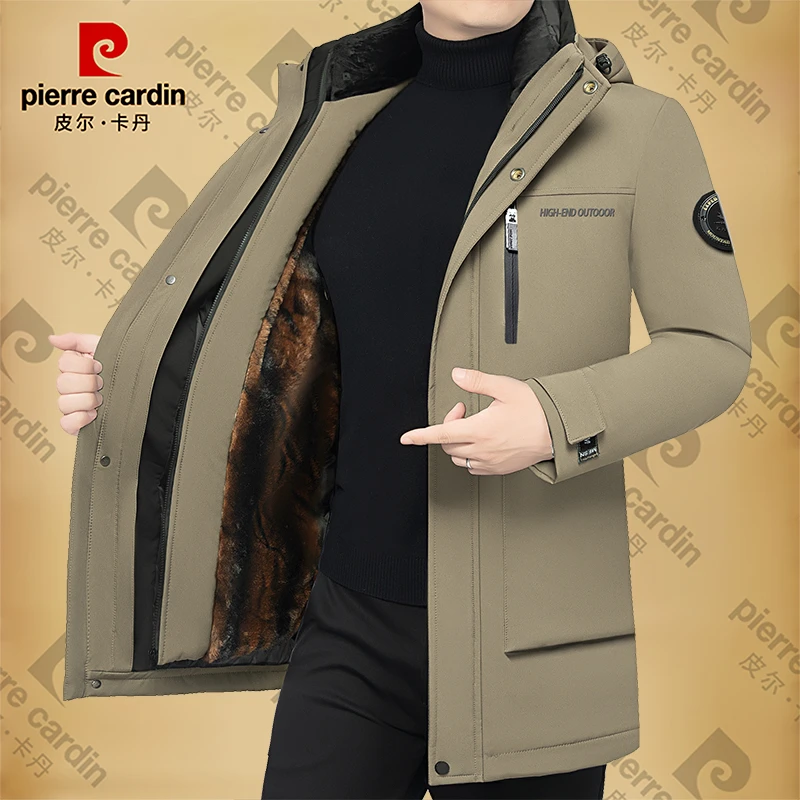 皮尔卡丹男士冬季加绒加厚商务休闲棉袄保暖男装外套中长款新品潮